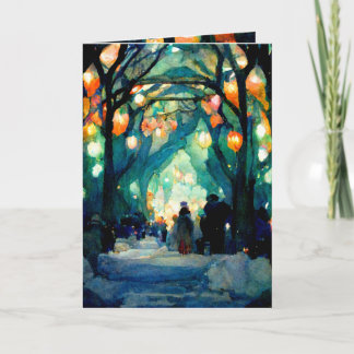 Weihnachtskarte Abend Ansammlung bunte Lichter Karte