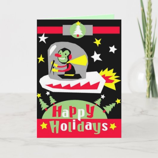 Weihnachtskarte "Alien UFO" Feiertagskarte (Vorderseite)