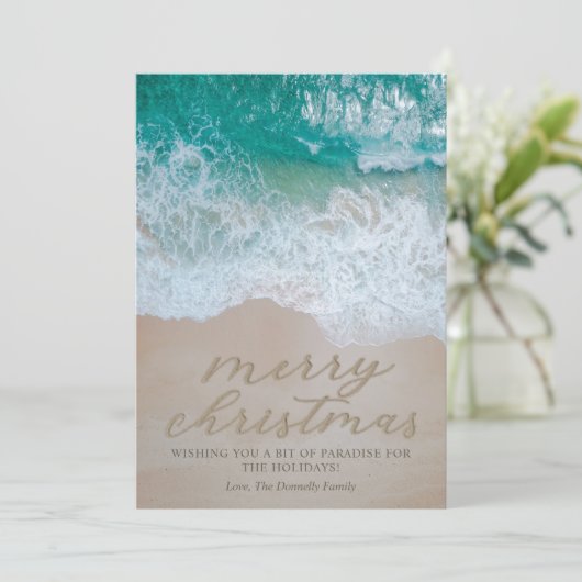 Weihnachtskarte am Strand Feiertagskarte (Stehend Vorderseite)