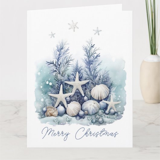 Weihnachtskarte an der Küste personalisierbar Dankeskarte (Vorderseite)