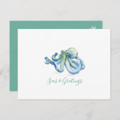 Weihnachtskarte an der Küste Wasserfarbener Oktopu Postkarte (Vorne/Hinten)