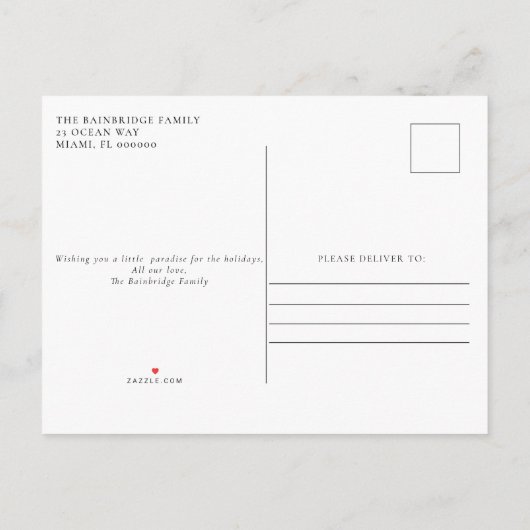 Weihnachtskarte an der tropischen Küste Ankündigungspostkarte (Rückseite)