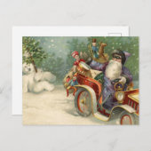 Weihnachtskarte | Auto Santa Vintage Snowman Feiertagspostkarte (Vorne/Hinten)