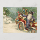 Weihnachtskarte | Auto Santa Vintage Snowman Feiertagspostkarte (Vorderseite)