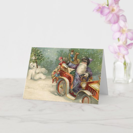 Weihnachtskarte | Auto Santa Vintage Snowman Karte (Orchidee)