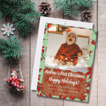 Weihnachtskarte Baby erstes Weihnachten grün perso