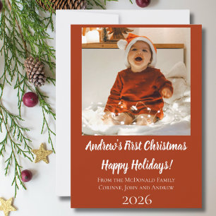 Weihnachtskarte Baby erstes Weihnachten rot Name J