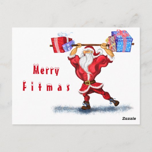 Weihnachtskarte Bodybuilder Santa Fun Postkarte (Rückseite)