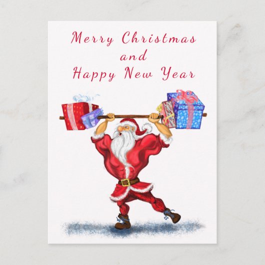 Weihnachtskarte Bodybuilder Santa Fun Postkarte (Vorderseite)
