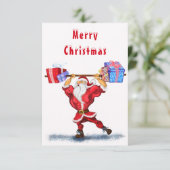 Weihnachtskarte Bodybuilder Weihnachtsmann (Stehend Vorderseite)