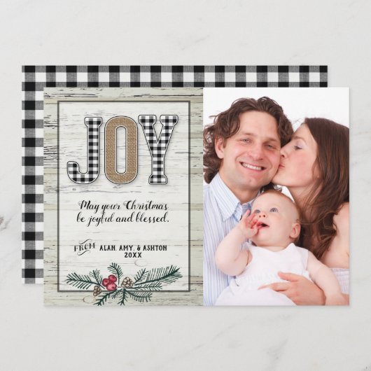 Weihnachtskarte Buffalo Kariert Joy Bauernhof Einladung (Vorne/Hinten)
