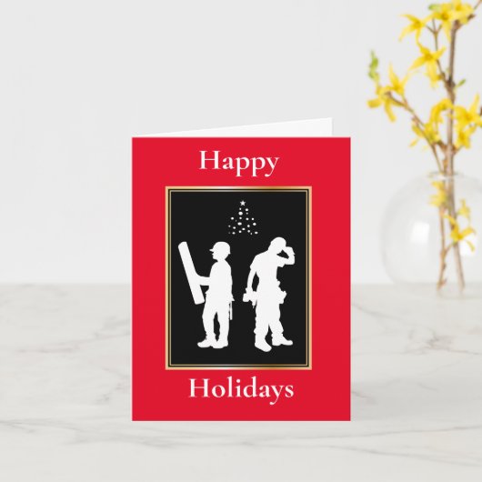 Weihnachtskarte der Bauarbeiter-Silhouette Karte (Gelbe Blume)