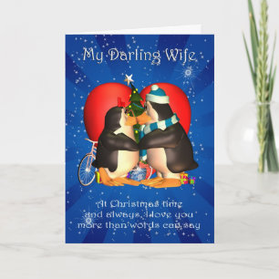 Weihnachtskarte der Ehefrau mit küssenden Pinguine Feiertagskarte