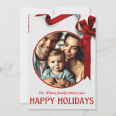 Weihnachtskarte der Familie mit Red Ribbon Joy Einladung (Vorderseite)