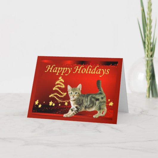 Weihnachtskarte der Katze Feiertagskarte (Vorderseite)