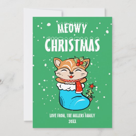 Weihnachtskarte der Katze, Meowy Weihnachten (Vorderseite)