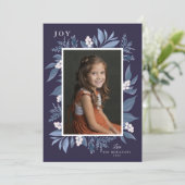 Weihnachtskarte des botanischen Rahmens: Blau Ankündigung (Stehend Vorderseite)