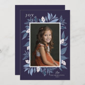 Weihnachtskarte des botanischen Rahmens: Blau Ankündigung (Vorne/Hinten)