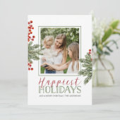 Weihnachtskarte des Fern und Holly Berries Fotos Einladung (Stehend Vorderseite)