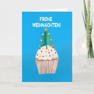 Weihnachtskarte, Deutsch, Kuchen mit Weihnachtsbau Feiertagskarte