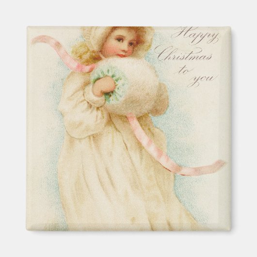 Weihnachtskarte, die ein Mädchen mit einem Muff da Magnet (Vorne)