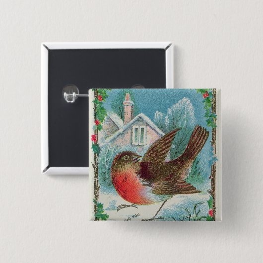 Weihnachtskarte, die ein Rotkehlchen darstellt Button (Vorne & Hinten)