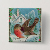 Weihnachtskarte, die ein Rotkehlchen darstellt Button (Vorderseite)