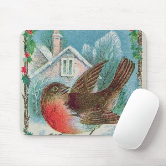 Weihnachtskarte, die ein Rotkehlchen darstellt Mousepad (Mit Mouse)