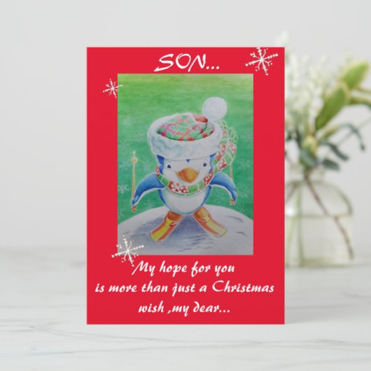 Weihnachtskarte eines Sohnes Feiertagskarte (Stehend Vorderseite)