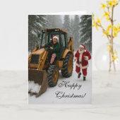 Weihnachtskarte - Elf stiehlt Santas Bagger Karte (Gelbe Blume)
