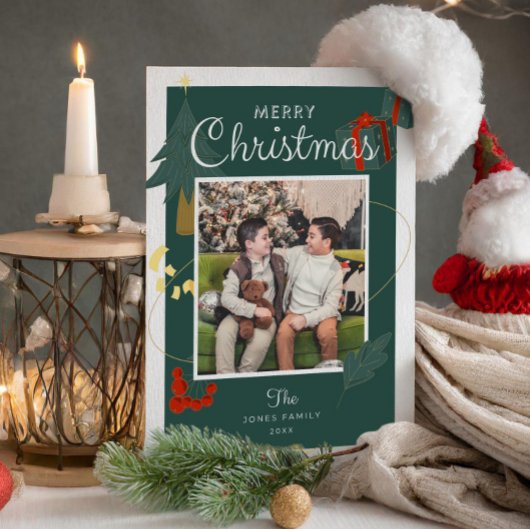 Weihnachtskarte Familienurlaub Foto Grün Urlaub Dankeskarte