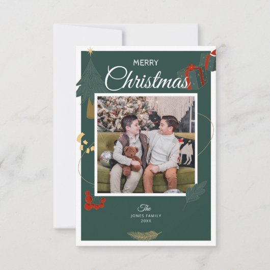 Weihnachtskarte Familienurlaub Foto Grün Urlaub Dankeskarte (Vorderseite)