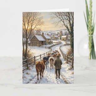 Weihnachtskarte Farm im viktorianischen Winter Feiertagskarte