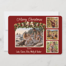Weihnachtskarte Festliches Rot 4 Fotos Familie