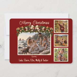 Weihnachtskarte Festliches Rot 4 Fotos Familie Feiertagskarte