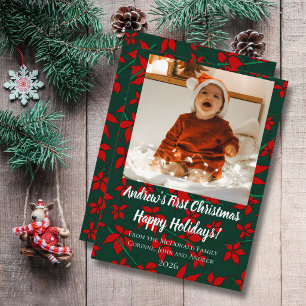 Weihnachtskarte floral grün Babys erstes Weihnacht Feiertagskarte