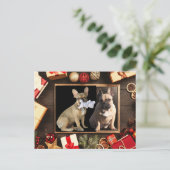 Weihnachtskarte französische Bulldoggen Christmas Postkarte (Stehend Vorderseite)