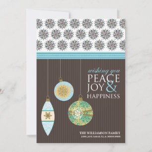 Weihnachtskarte Frieden Freude & Glück (braun/blau Feiertagskarte