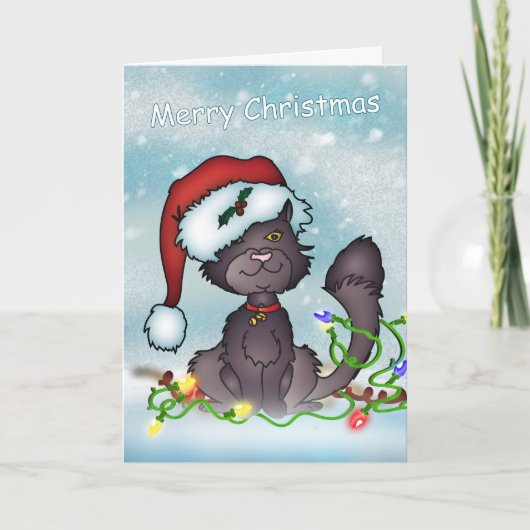 Weihnachtskarte - Frohe Weihnachten Graue Katze (Vorderseite)