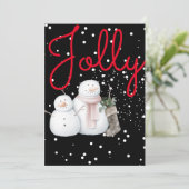 Weihnachtskarte , fröhliche Schneemänner . Dankeskarte (Stehend Vorderseite)