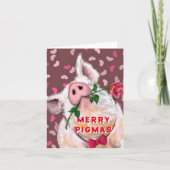 Weihnachtskarte Funny Gentleman Pig mit Rose Karte (Vorderseite)
