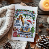 Weihnachtskarte für Aquarellbagger Feiertagskarte