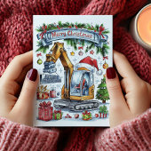 Weihnachtskarte für Aquarellbagger Feiertagskarte