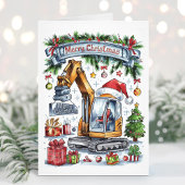 Weihnachtskarte für Aquarellbagger Feiertagskarte