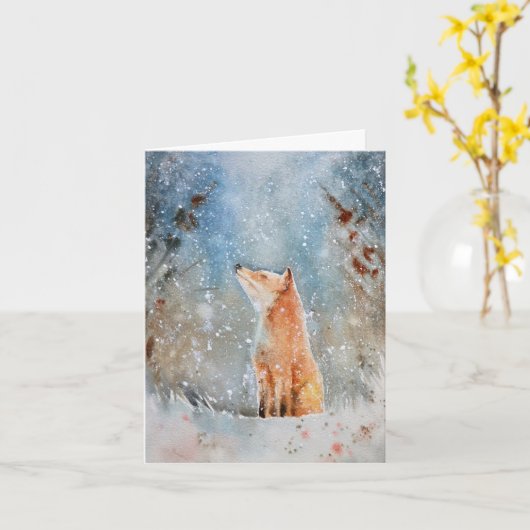 Weihnachtskarte für Aquarellfuchs Karte (Gelbe Blume)