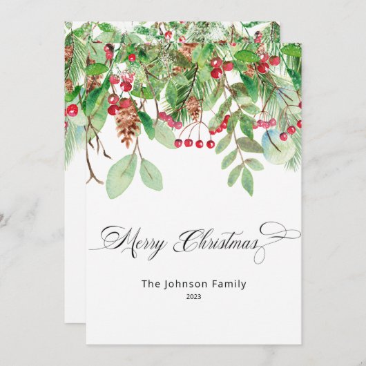 Weihnachtskarte für Beries und Grüne Einladung (Vorne/Hinten)