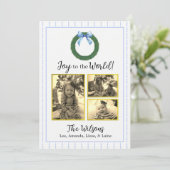 Weihnachtskarte für Blau und Weiß Foto Ankündigung (Stehend Vorderseite)