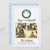 Weihnachtskarte für Blau und Weiß Foto Ankündigung (Vorne/Hinten)