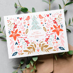 Weihnachtskarte für den Hübschen Urlaub Feiertagskarte<br><div class="desc">Blumenweihnachtskarte für Hübschen Urlaub. Rot,  Weiß,  Minzrosa und Pastellfarben,  hell und glücklich. Christbaumvögel,  Herz,  Beeren,  Sterne. Glücklich und festlich mit niedlichem Detail!</div>