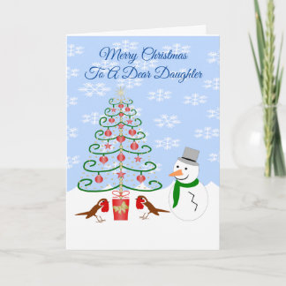 Weihnachtskarte für die Tochter Schneemann Baum un Feiertagskarte
